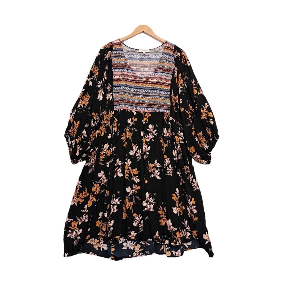 Umgee Dress Size 2XL Babydoll Multi Print Boho Hippie Festival Flowy Peasant